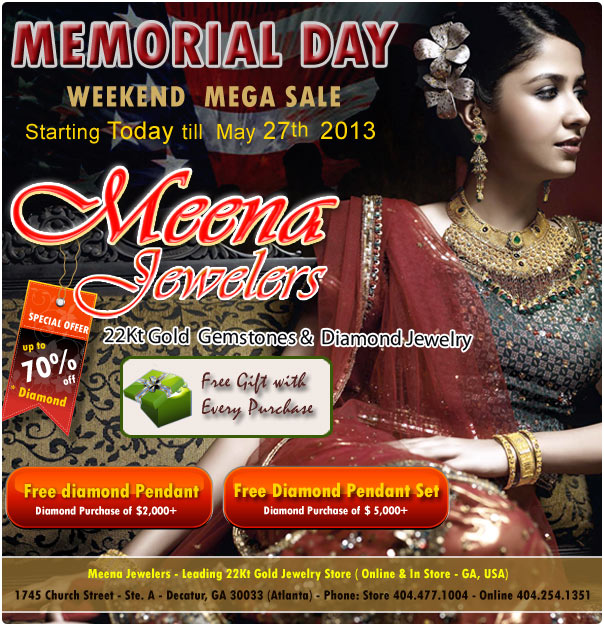 Memorial Day Sale - 2013 - Meena Jewelres - 22K Gold Indian Jewelry on SALE