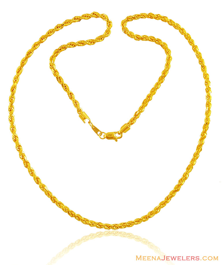22k Rope Chain (20 Inch) - ChPl14635 - 22k yellow gold rope chain(20