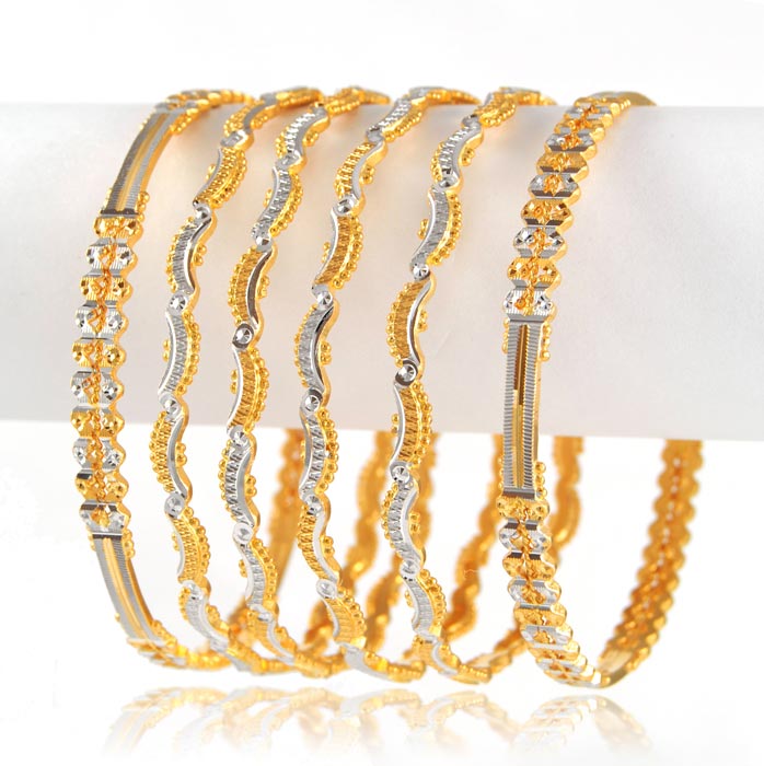22kt Gold Two Tone Bangles (rhodium plated set of 6 Bangles)with lazer ...