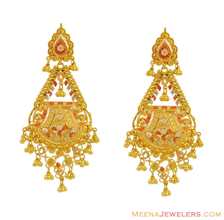 22K Tri Color Gold Earrings ErFc9314 22Kt gold earrings with intricate Filigree work with