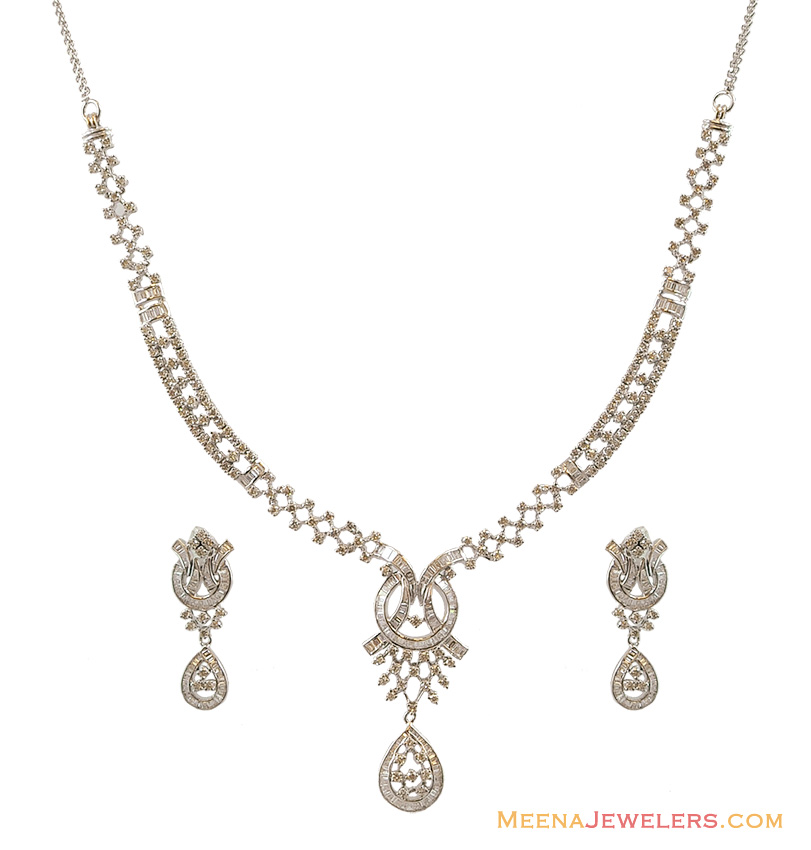Necklace and Earrings set 18K White Gold with high quality diamonds ...