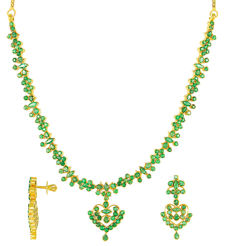22k Emerald Necklace Set PsEm2753 US 2,080 22kt Gold Necklace and Earring set with