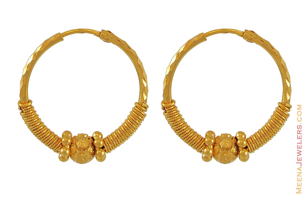 Indian Hoop Earrings 22k Gold Erhp6428 22kt Gold Indian Hoop Earrings Bali With Diamond