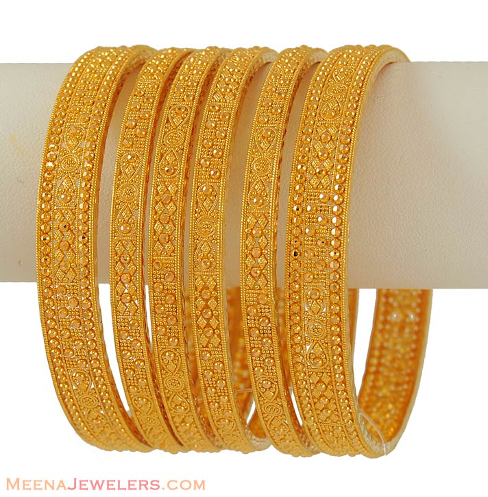 22K Gold Indian Bangles Set BaSt6401 22Kt Gold Bangles Set Of 6