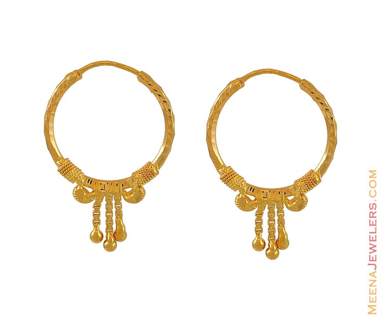 Gold Indian Hoop Erhp6424 22kt Gold Indian Hoop Earrings With Sharp Cuts And Hangings On It 7521