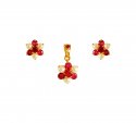 22Kt Gold Ruby, Pearl Pendant Set - Click here to buy online - 1,092 only..