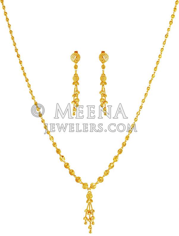 22 Karat Gold Necklace Earring Set StLs20252 22K Gold Necklace And