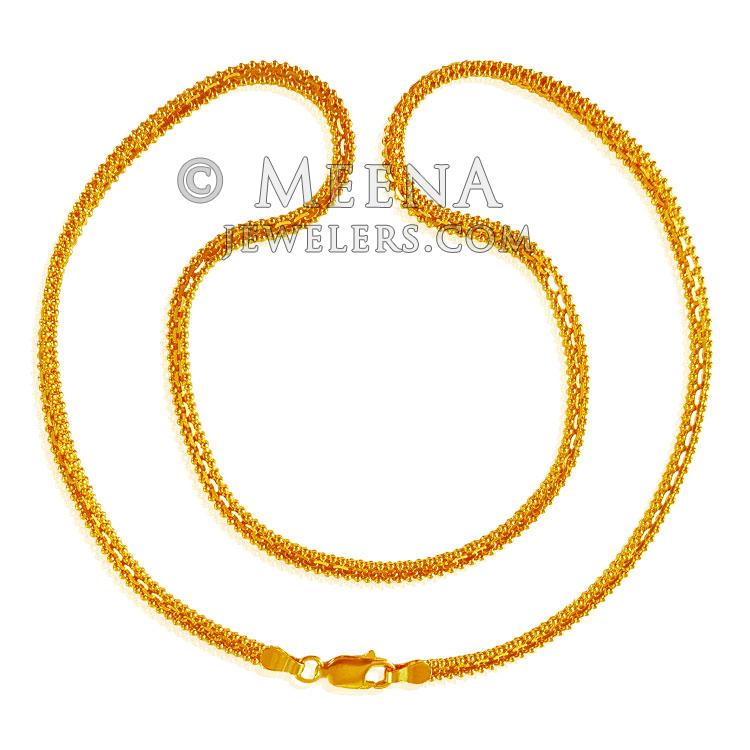22KT Gold Flat Chain chpl22546 22KT Gold Flat design Chain. Chain is design with machine cut