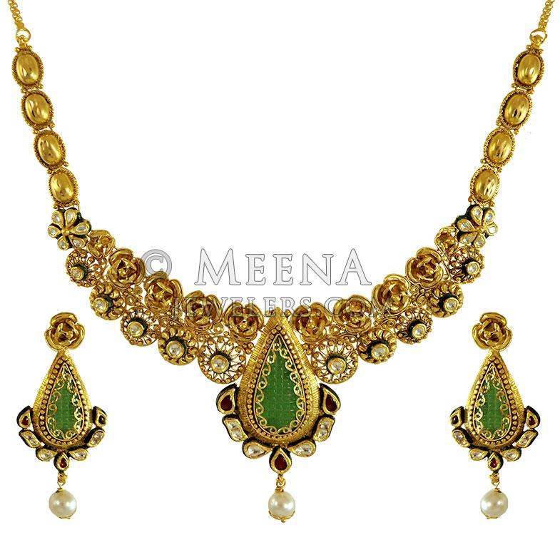 22Karat Gold Kundan Necklace Set StAn21936 US 8 670 22K Gold