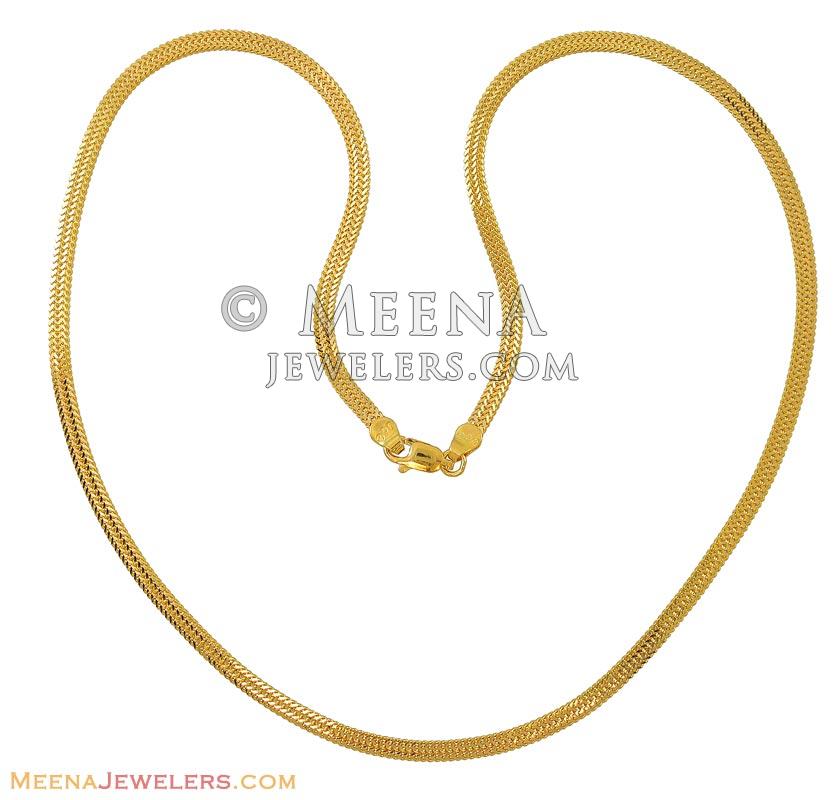 Indian Gold Chain (18 Inch) ChPl8714 22Kt Gold Chain (flat chain) Hook type Lobster