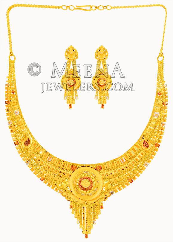 22 Karat Gold Three Tone Set stls23914 22 Karat Gold Tricolor Necklace Set and earring set