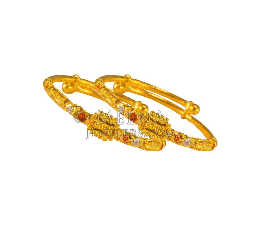 22 Kt Gold Three Tone Baby Kada BjBa23428 22K Gold Kadas Set Of 2