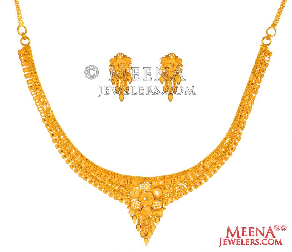 22 Karat Gold Necklace Earring Set StGo25710 22k Gold Indian Design