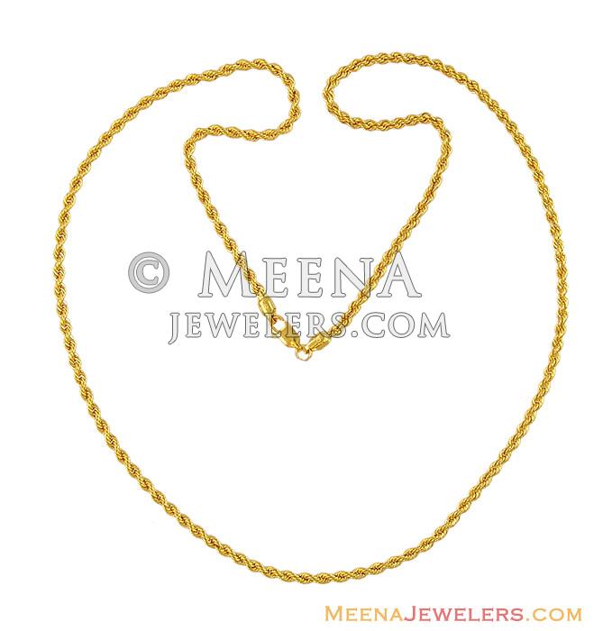22K Hollow Rope Chain (30 Inches) - ChPl13125 - 22K yellow Gold Hollow