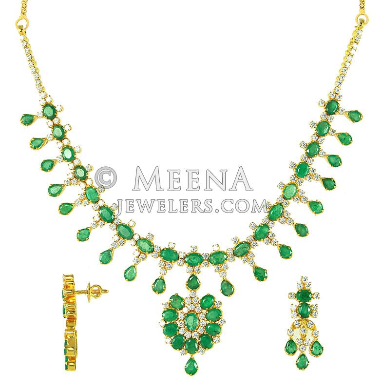 22Kt Gold Emerald And Cubic Zircon Set StPs2781 22kt gold necklace