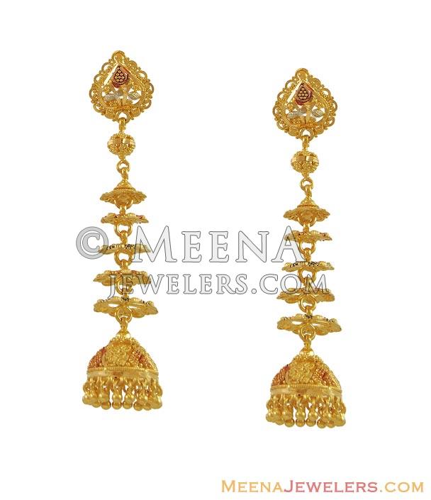 Gold layered Chandelier Earrings ErFc10139 22Kt Gold multilayered chandelier earrings with