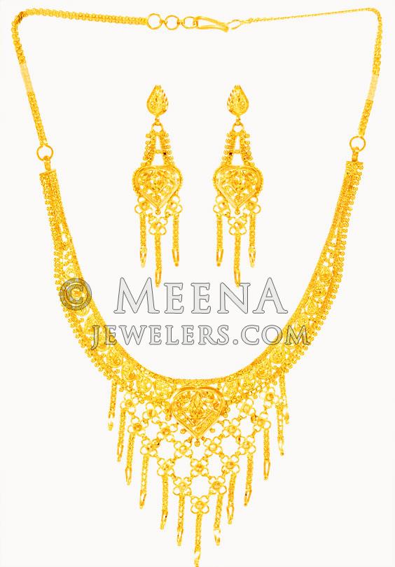 Kt Gold Necklace Earring Set Stls Kt Gold Necklace And