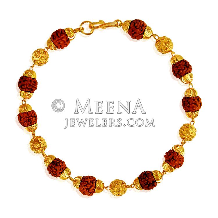 22K Gold Rudraksh Bracelet BrMb20328 22kt Gold Bracelet for men's