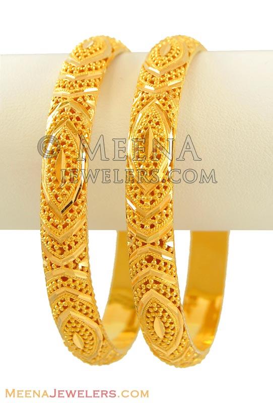 22k Gold Bangles 2 Pcs BaGo8579 22k Gold Bangles Set Of Two