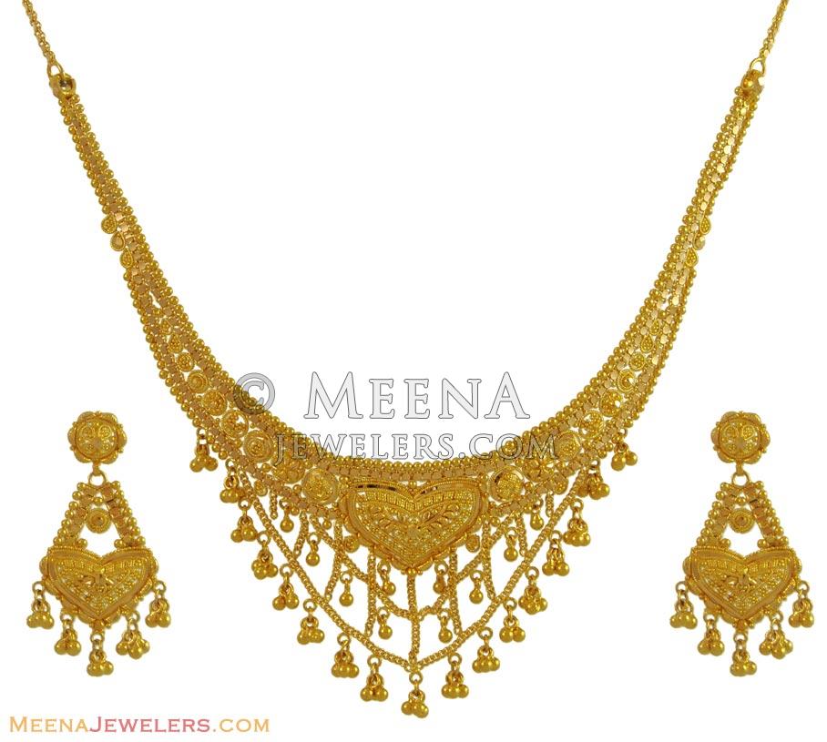 Indian Necklace Set 22Karat StGo9556 22Kt Indian Gold Necklace