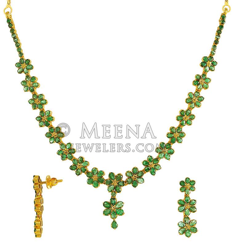 Designer Emerald Necklace Set PsEm2778 22Kt Gold designer Emerald