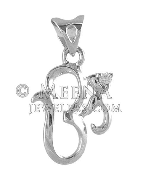 White Gold Om Pendant (18Kt Gold, high polished, studded with 1 Cubic ...
