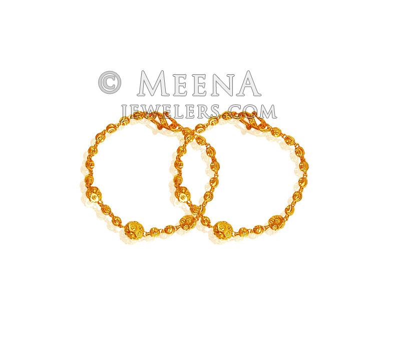 22K Gold Beads Kids Bracelet BaBr19100 22K Gold baby Bracelets(Pair