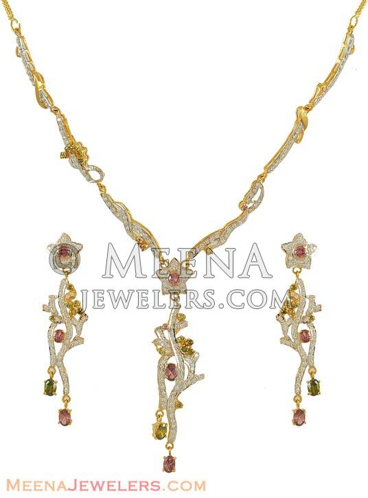 K Pakistani Cz Necklace Set Stgd K Gold Fancy Necklace Set