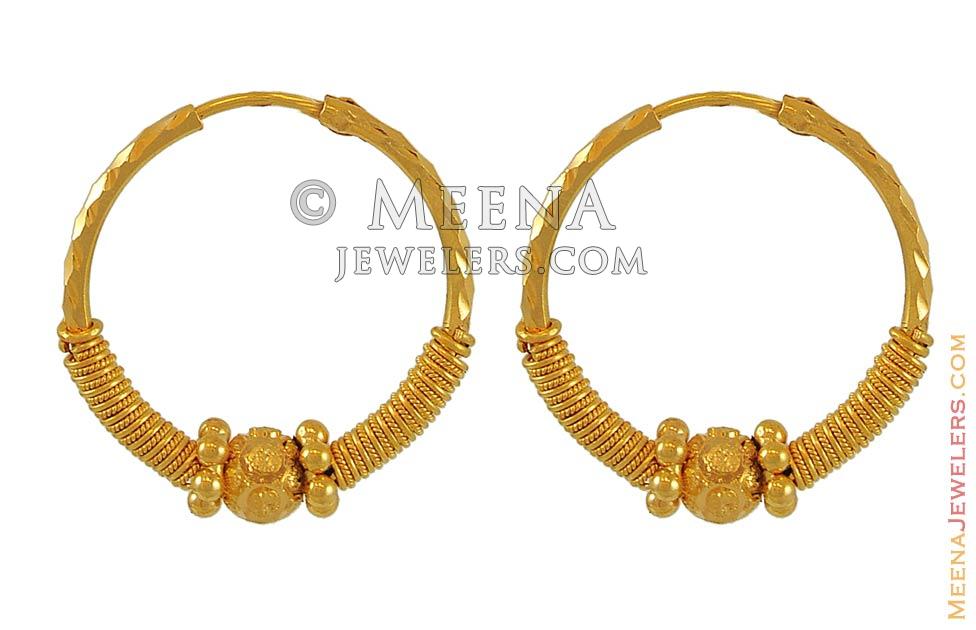 Indian Hoop Earrings (22K Gold) - ErHp6428 - 22Kt Gold Indian Hoop
