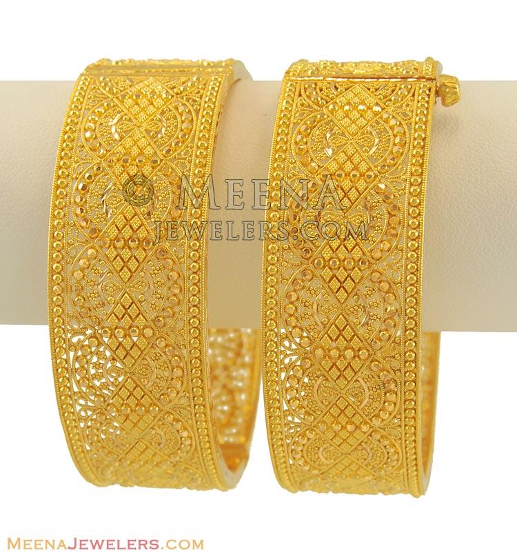 Indian Gold Kadas (22kt) - Baka10975 - 22kt Gold Handmade Kadas Bangles 