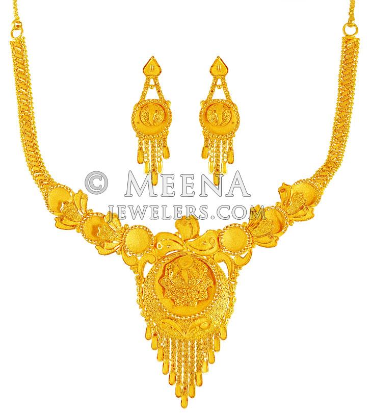 Kt Gold Necklace Earring Set Stls Kt Gold Light