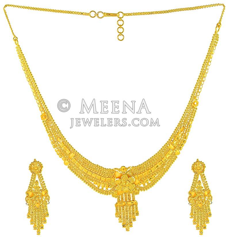 22K Gold Necklace And Earrings Set 22Kt Gold StLs2712 22K Gold