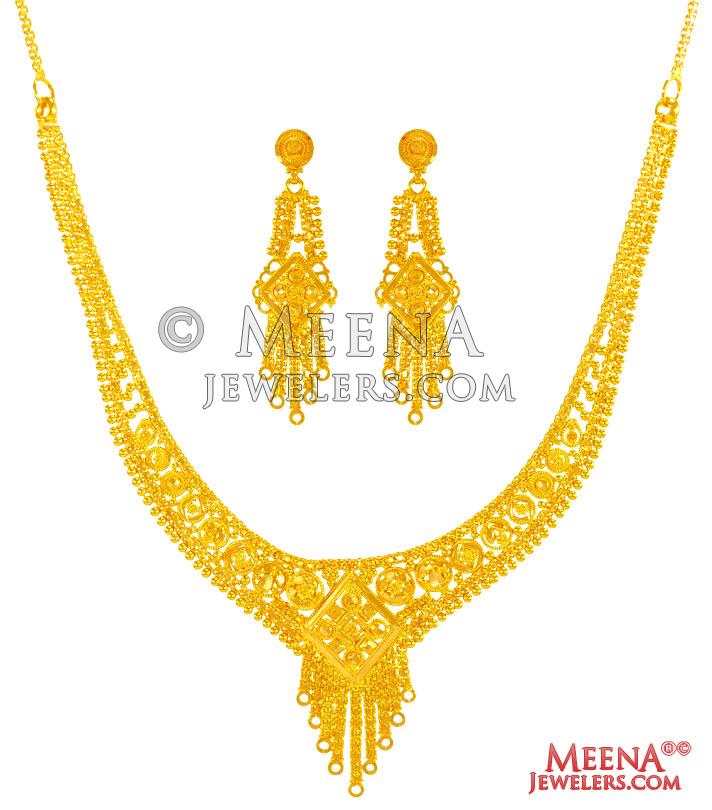 22 Karat Gold Necklace Set StGo25410 22k Gold Necklace Earring Set