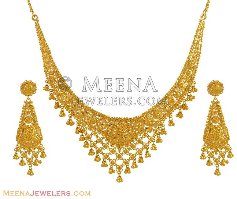 Kt Gold Necklace Set Stgo Kt Gold Designer Necklace And