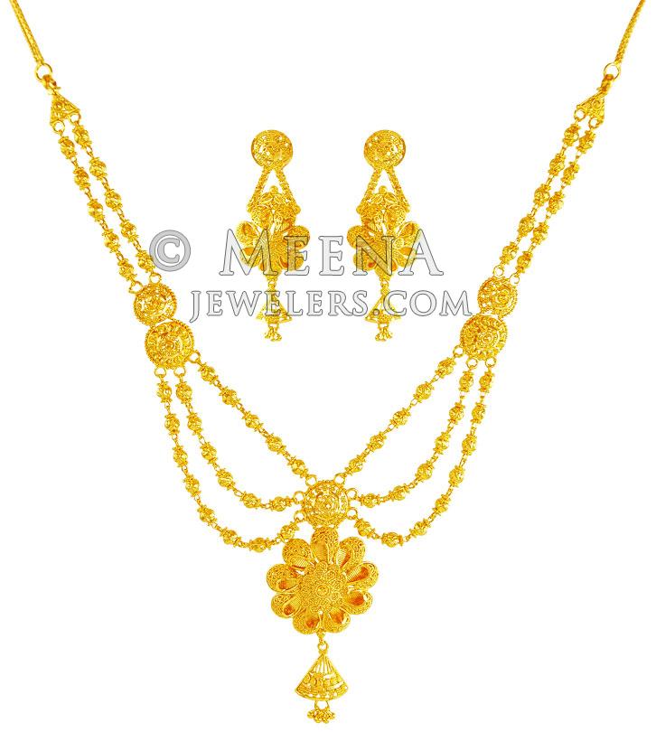 Kt Gold Necklace Set Stgo K Gold Necklace And Earring Set