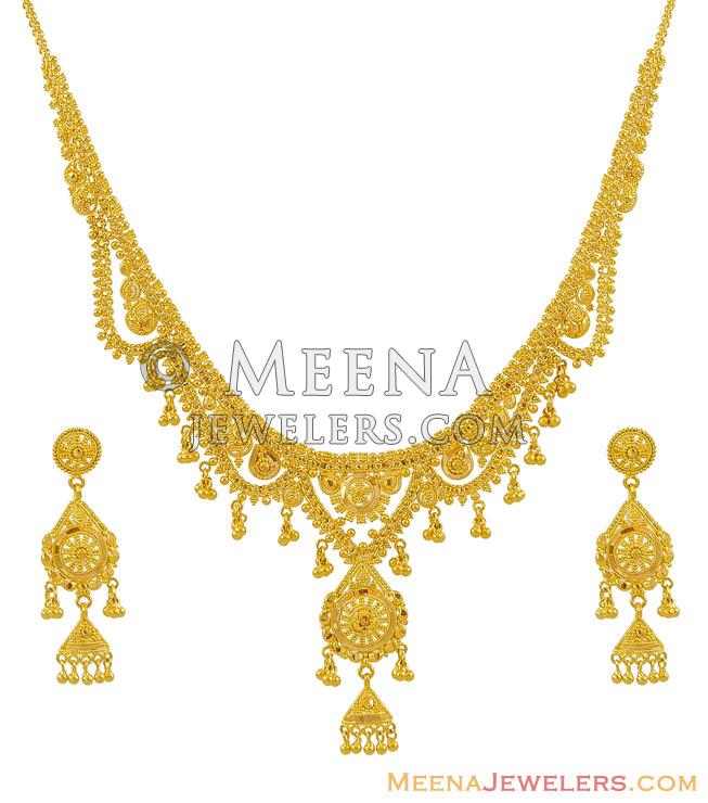 22k Yellow Gold Set StGo8001 22K gold designer necklace and