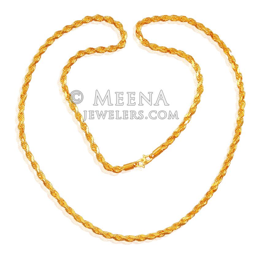 22k Rope Chain (24 Inch) - ChPl18483 - 22k yellow gold rope chain (24