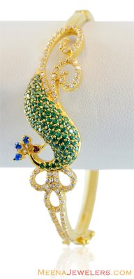 22K Designer Peacock Gold Kada  ( Stone Bangles )