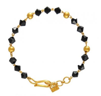 Gold Bracelet With Crystal Combination ( Black Bead Bracelets )