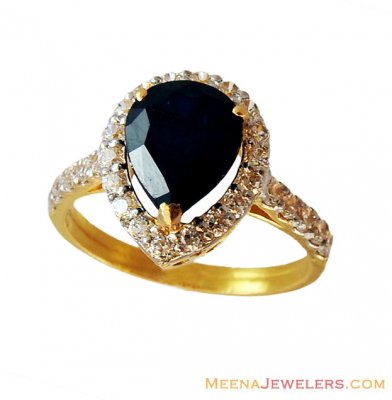 22K Designer Ladies Sapphire Ring  ( Ladies Rings with Precious Stones )