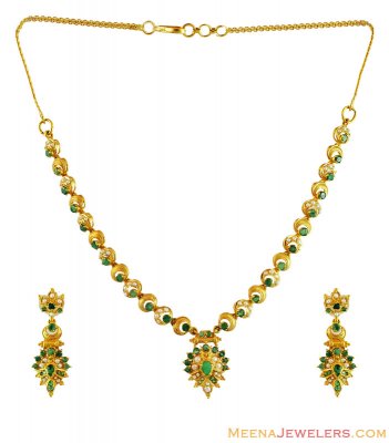 22K Emerald Pearls Necklace Set  ( Emerald Necklace Sets )
