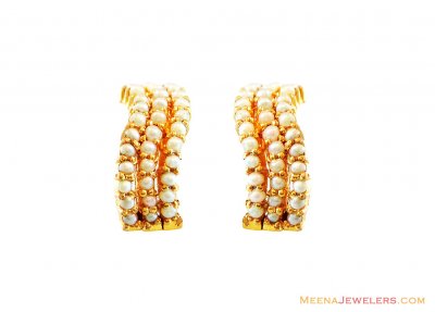 Genuine Pearl Earrings 22k Gold ( Precious Stone Earrings )