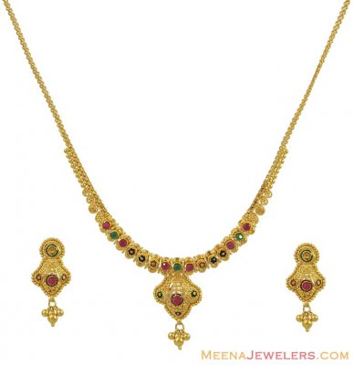 22K Gold Ruby, Emerald Necklace Set ( Light Sets )