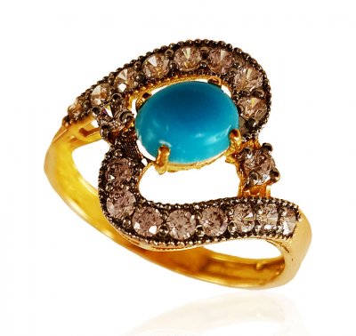 22k Gold Turquoise Stone Ring ( Ladies Rings with Precious Stones )