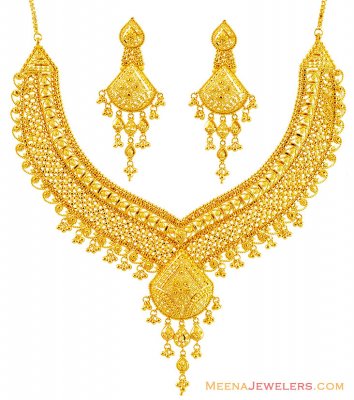 22K Fancy Yellow Gold Necklace Set  ( Bridal Necklace Sets )