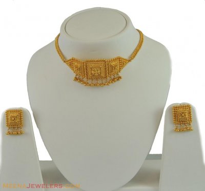 22k Gold Necklace Earring Set ( 22 Kt Gold Sets )