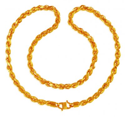 22 Karat Gold Rope Chain (24 Inch) ( Men`s Gold Chains )