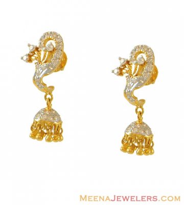 22k Designer CZ Jhumki Earrings ( 22Kt Gold Fancy Earrings )