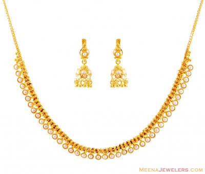 22K Gold Pearls Necklace Set ( Light Sets )