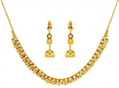 22K Gold Meena Necklace Set ( 22 Kt Gold Sets )